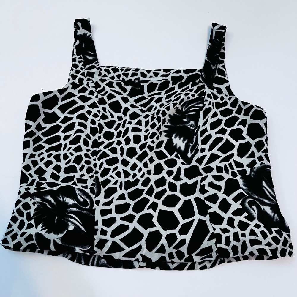 Vintage Perceptions Black White Abstract Crop Tank Top Size 14